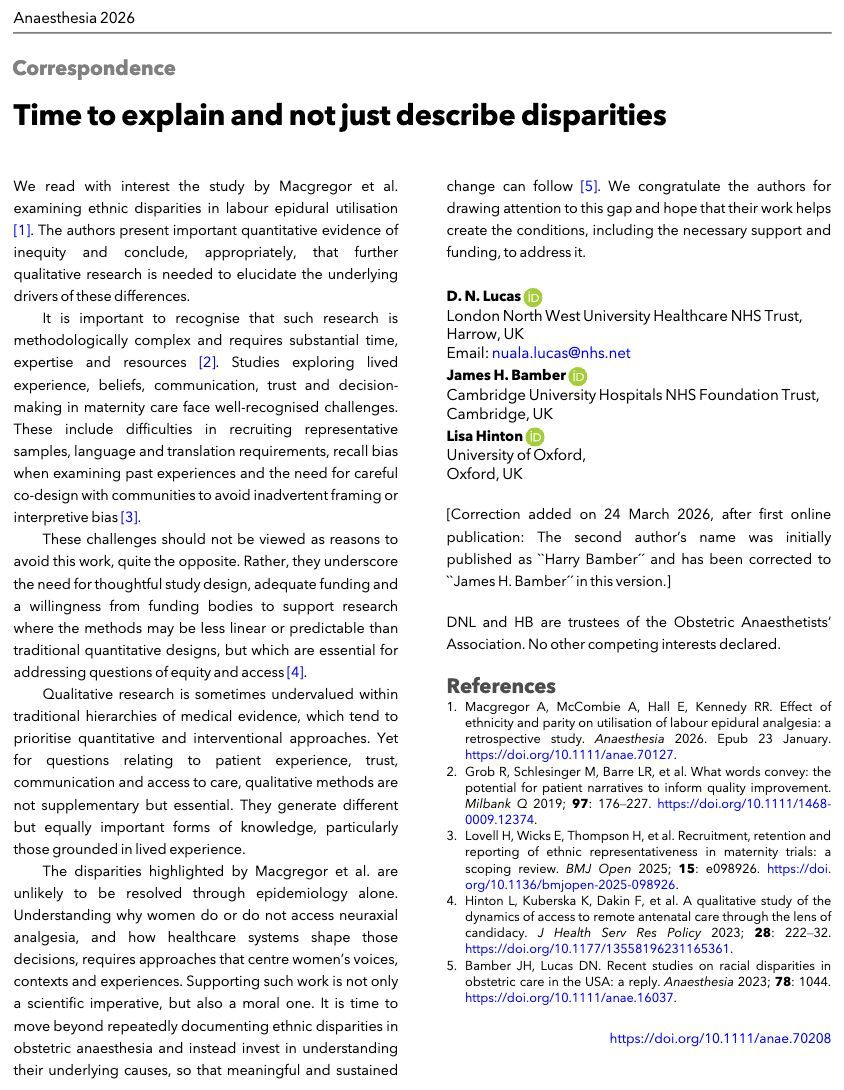 Anaes_Journal's tweet image. "Qualitative research is sometimes undervalued within traditional hierarchies of medical evidence [...] Yet for questions relating to patient experience, trust, communication and access to care, qualitative methods are not supplementary but essential."

#anaesthesia #MedTwitter