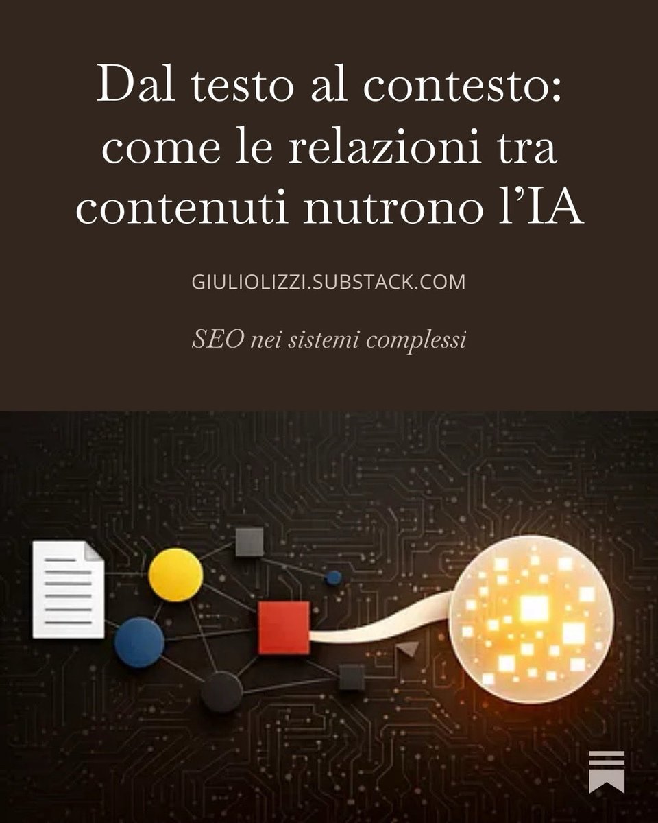 giuliolizzi's tweet photo. Il modo in cui cerchiamo online sta cambiando. I sistemi AI non leggono più pagine: estraggono frammenti e li ricombinano in risposte. Ma quei frammenti dipendono sempre dal contesto. La rilevanza non è nella singola pagina, ma nelle relazioni tra contenuti.

Link nei commenti👇 https://t.co/zZ4iUoGzt2