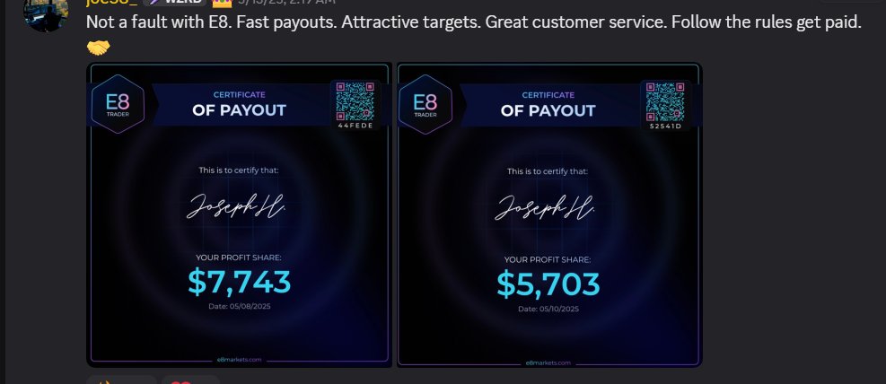 E8Markets's tweet image. Stacking payouts, not excuses.
Stay disciplined.

Trade, Learn &amp;amp; Earn with E8 Markets. Join our Discord! linktr.ee/e8markets
#e8markets #SimFi #trader