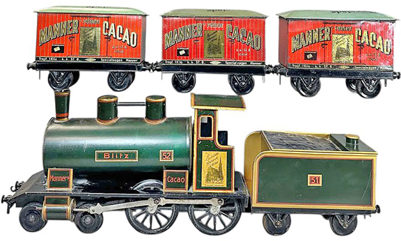 AntiqueDigest's tweet image. This biscuit tin “Manner Cacao” chocolate container complete train set, circa 1910, sold for $12,000 (est. $1500/$2500) at @bertoiaauctions. It measures 18" long. maineantiquedigest.com/stories/planes… #antiques #antique #vintage #train #trains #biscuit #tin #toy #toys #trainset #cacao