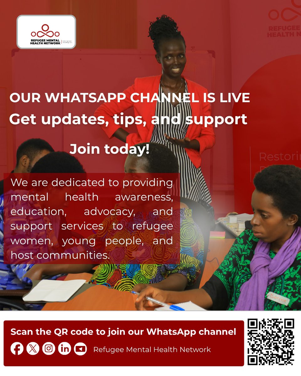 RefugeeMHNetwrk's tweet photo. We’re excited to launch our official Refugee Mental Health Network WhatsApp Channel 
We invite you to stay connected and be part of our journey.

You can scan the QR code on the flyer or join using this link: [https://t.co/Jri9SLjhAZ] https://t.co/EYH5FTm5W6