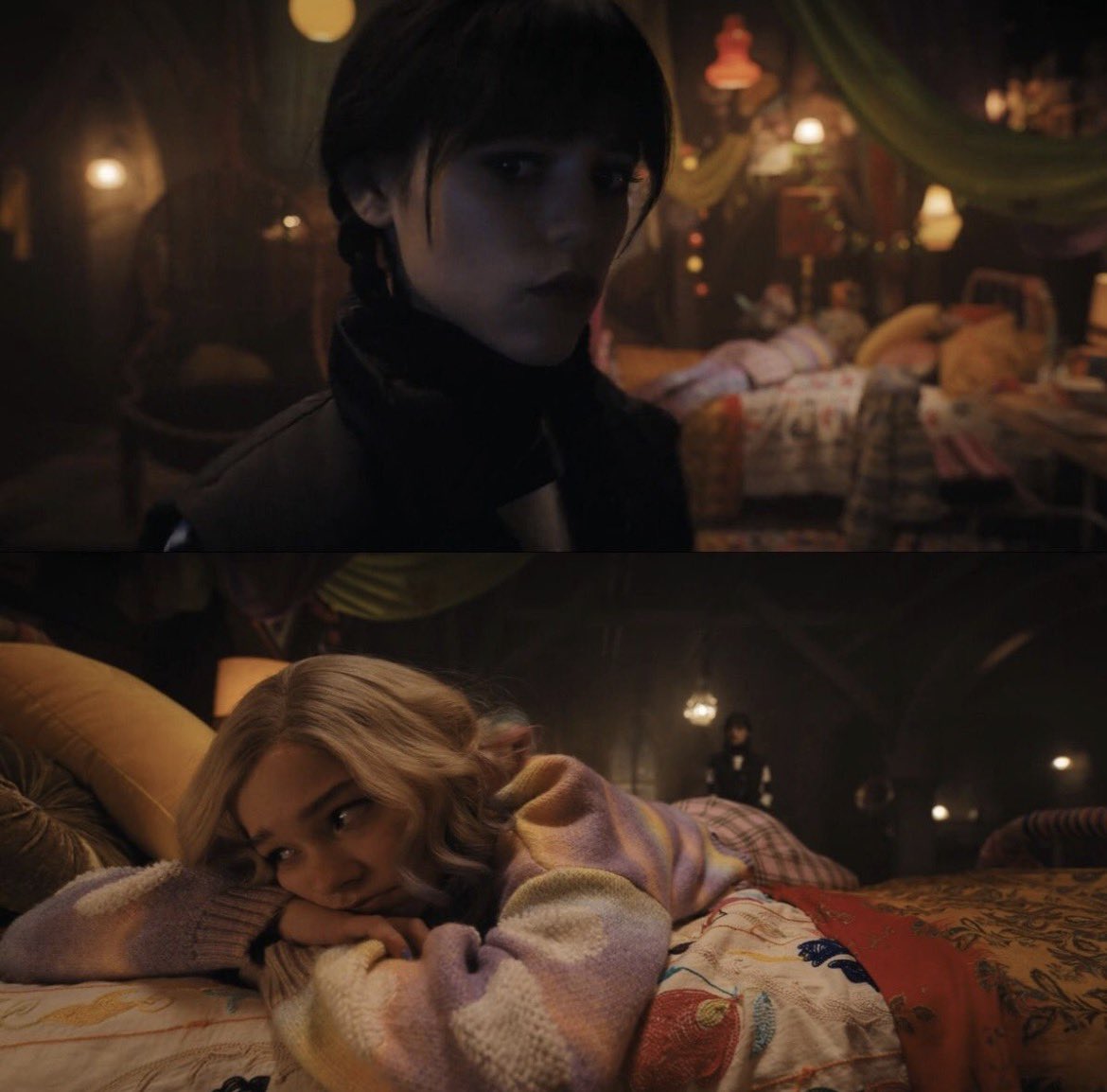 Brenfasa's tweet image. Enid staring at the ceiling: What if it's worse???? What if??? I'm not a silly goose anymore??? What if I'm a silly Billy????
Wednesday: What if I were to strangle you at 3am?
#wenclair