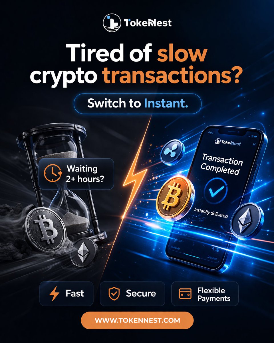 Token_Nest's tweet photo. Tired of slow crypto transactions? ⚡️
Switch to instant with TokenNest and enjoy a faster, smoother way to buy and sell crypto. 
🚀 Fast
🔒 Secure
💳 Flexible payments

🔗 Hit the link to get started.
https://t.co/THa4cgtzbw

#DigitalAssets #CryptoBeginner #TokenNest https://t.co/NLEoEfghpX