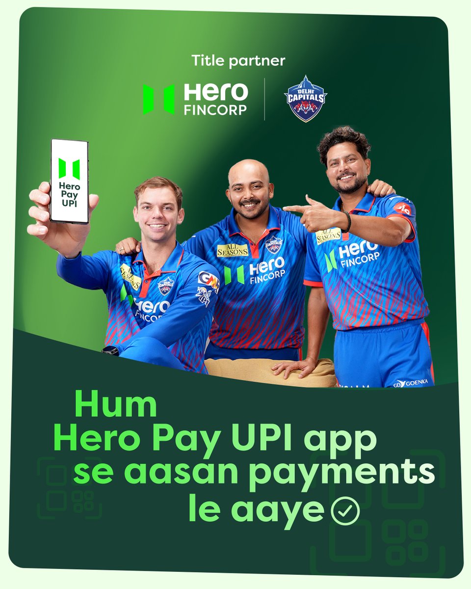 HeroFinCorpLtd's tweet image. Whether you’re at the stadium or the store, the Hero Pay UPI app stands by you with unbreakable security and lightning-fast transactions. 

Apply Now: bit.ly/4ogYPux

#HeroFinCorp #UPIPayments #DigitalPayments #IPL #DelhiCapitals