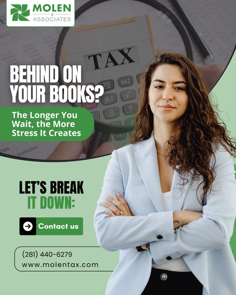 molentax's tweet image. If your bookkeeping is months behind, your receipts are everywhere, and tax season feels more overwhelming every year — you are not alone.

Most business owners do not fall behind because they are careless. 
.
#Bookkeeping #SmallBusinessAccounting #MolenAndAssociates