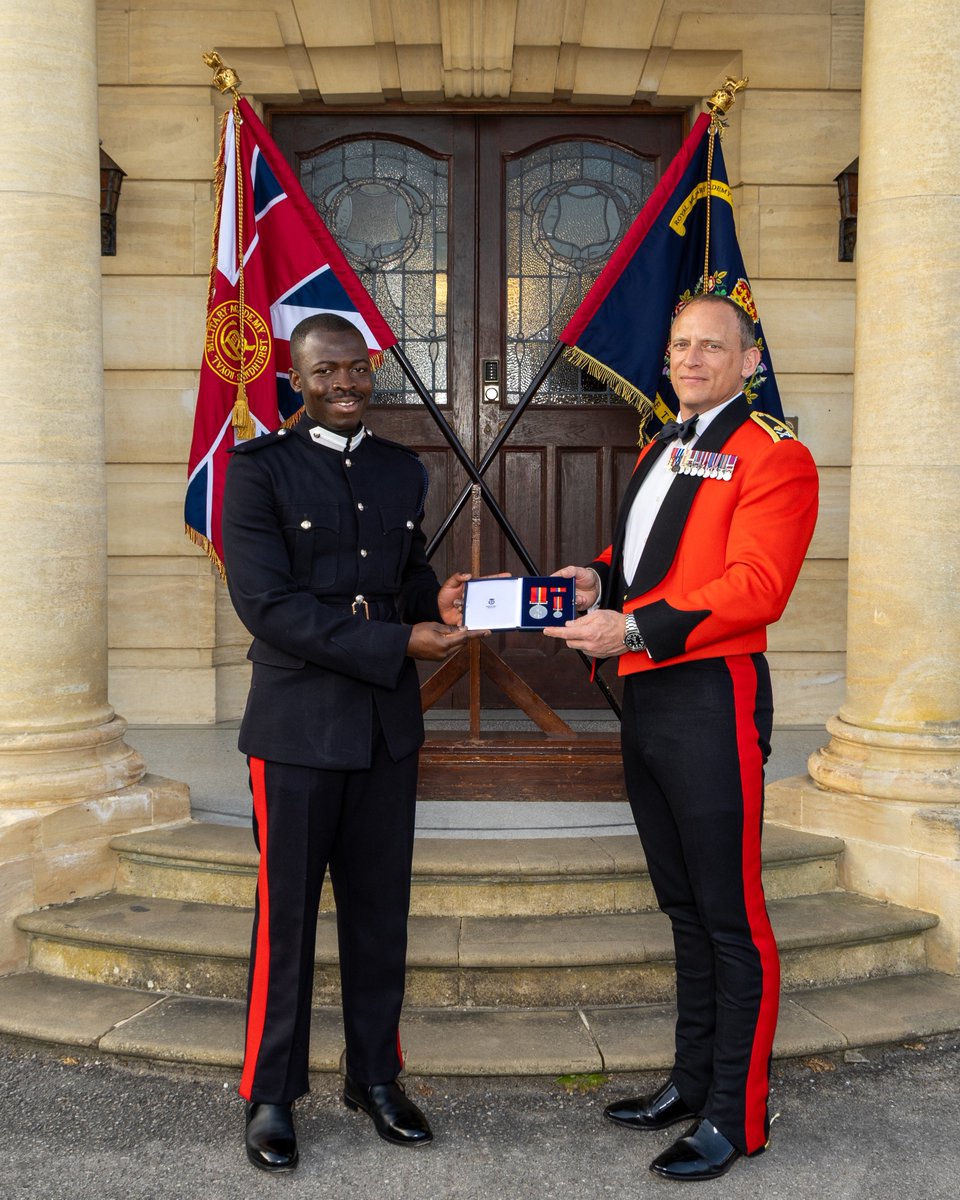 UKinGhana's tweet photo. Congratulations to Officer Cadet Prince Andrew Adamtey, commissioning today from the Royal Military Academy Sandhurst and receiving the International Award for best all‑round performance! 
 
His success reflects the strong impact of UK training and Ghana’s exceptional talent, following last year’s Sandhurst Medal awarded to Thelma Gbewonyo. 
 
#UKinGhana