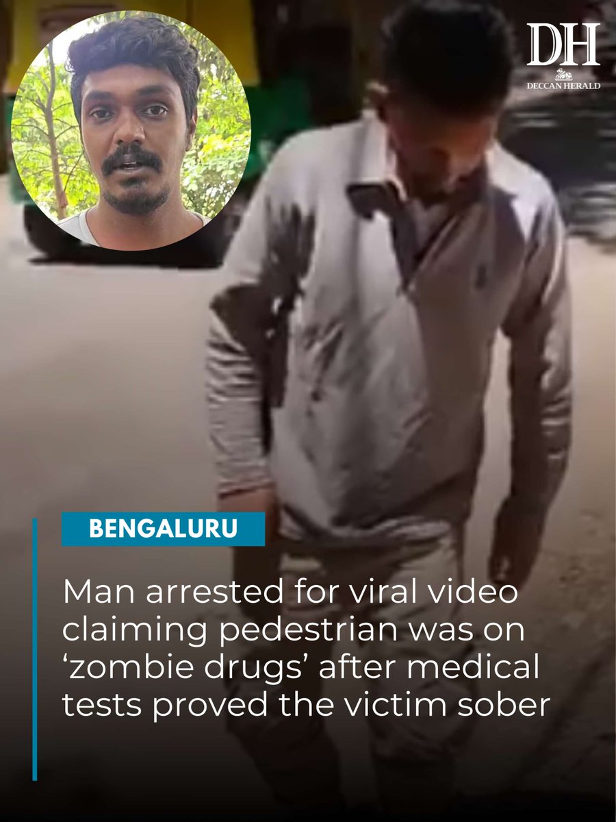 DeccanHerald's tweet photo. #Bengaluru | #Bagalurpolice have arrested a 29-year-old employee of a private company for uploading a #misleadingvideo on social media claiming that a man was under the influence of #zombie drugs.
#viralvideo #arrested #Instagram
https://t.co/GXVPUOWs0H https://t.co/ZHBT85XWiO