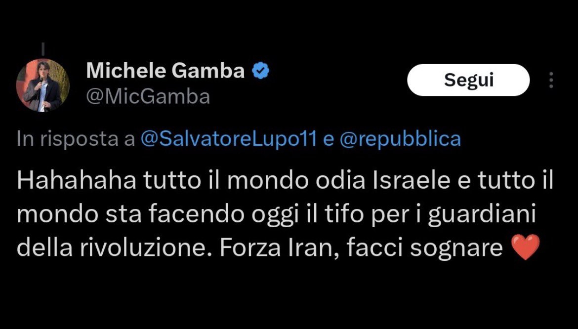 Ieri, in risposta al mio post sull’Iran, alcuni mi hanno scritto “ma nessuno tifa Iran, cosa ti inventi?”.

Qui il post del segretario del circolo 2 PD Monza:  “Forza Iran”.

(via <a href="/ricpuglisi/">Riccardo Puglisi</a>)