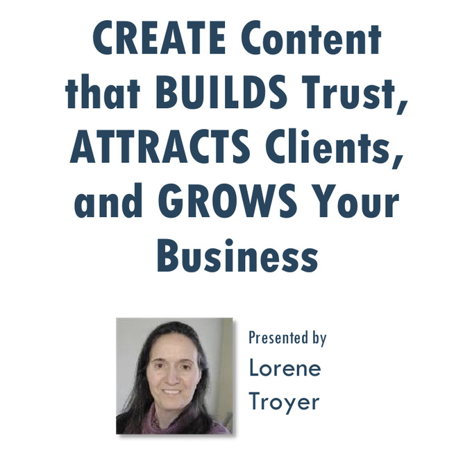 LoreneTroyer1's tweet image. Free! Create content that builds trust, attracts clients, and grows your business. #MarketingTips lorenebiz.com/ContentThatSel…