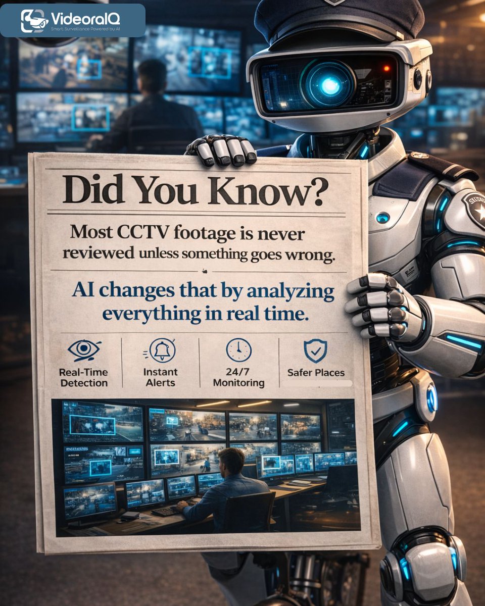 videoraiq's tweet image. 📸 Did you know? Most CCTV footage goes unnoticed unless something goes wrong. 

With AI, we analyze everything in real-time to keep you safe! 🚨🔒

#AI #SmartSecurity #VideoraIQ #RealTimeMonitoring