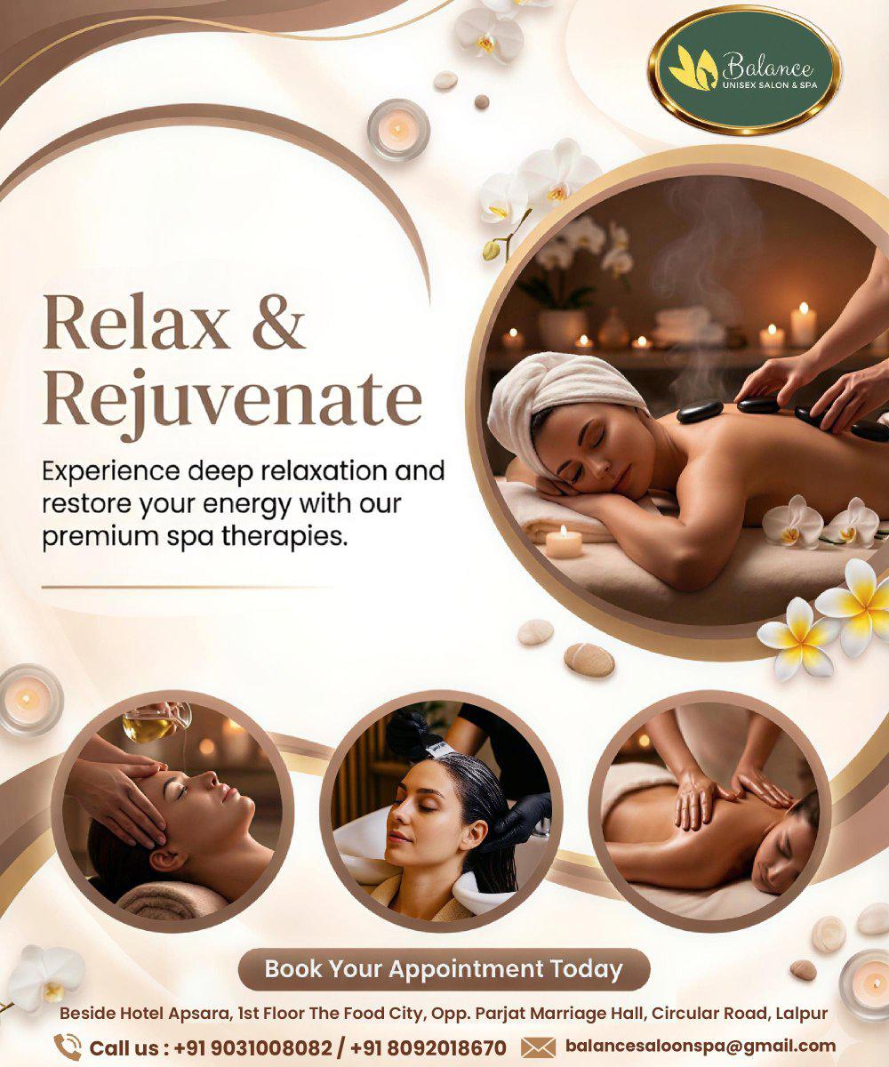 BalanceUniSalon's tweet image. Relax &amp;amp; rejuvenate ✨
Premium spa therapies await you 💆‍♀️

📍 Lalpur – Beside Hotel Apsara, 1st Floor The Food City
📞 +91 9031008082 / +91 8092018670

Book now &amp;amp; feel the difference 🌿

#BalanceSalon #SpaLife #RelaxAndRejuvenate #SelfCare #Lalpur #Wellness #MassageTherapy