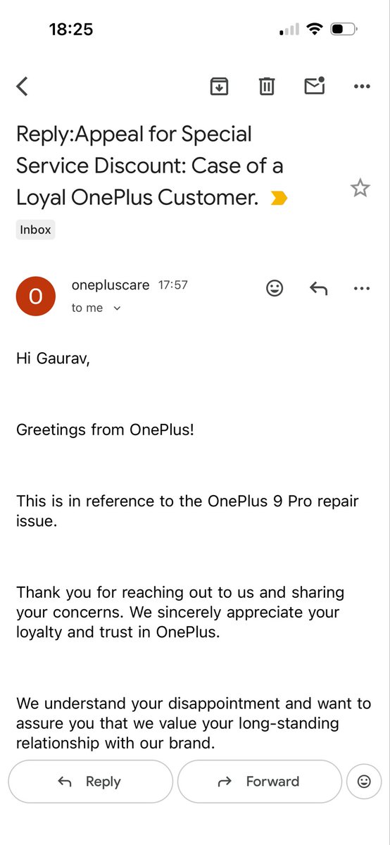 twittkgaurav's tweet image. @OnePlus_Support क्या पुराने ग्राहकों को भूल रहा है? 9 Pro के रिपेयर के लिए ₹12k मांगना 50% छूट के बाद, डिस्प्ले और पैनल के दाम आसमान छू रहे हैं। जब तक 80% डिस्काउंट नहीं मिलता, इस पुराने फोन पर इतना खर्च करना समझदारी नहीं है।
#OnePlus9Pro 
#CustomerService