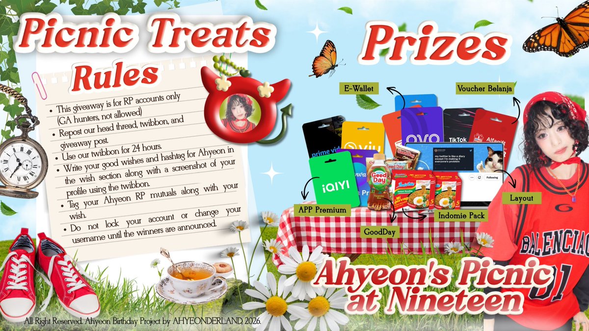 ㅤ
%♥︎ To celebrate our little picnic at nineteen under the golden sun, we’re sharing something wrapped with care ‘n soft smiles: 𝗣𝗶𝗰𝗻𝗶𝗰 𝗧𝗿𝗲𝗮𝘁𝘀, that are filled with warmth. Try your luck where tiny joys bloom . . 🧺🍎
ㅤ