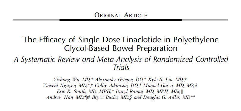 DouglasAdlerMD's tweet image. New publication! Linaclotide as an adjunct to bowel preparation! In Journal of Clinical Gastroenterology. Congrats to all for their work on this project! #gitwitter