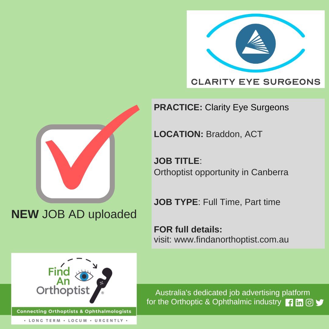 FindOrthoptist's tweet photo. To view full Ad on the Find an Orthoptist website, please click here: https://t.co/JsTSRex1oy  #orthoptists #orthoptist #ophthalmicassistant #ophthalmicassistants #RANZCO #orthopticsaustralia https://t.co/MyFyzoO3uL