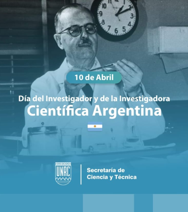 SeCyTUNRC's tweet photo. 10 de abril 
Día del Investigador y la Investigadora Científica en la Argentina  

La Secretaría de Ciencia y Técnica de la UNRC saluda a todos/as los/las investigadores/as en su día.  
Vaya nuestro sincero reconocimiento para tan loable labor, realizada día tras día. https://t.co/yF1zNZU84F