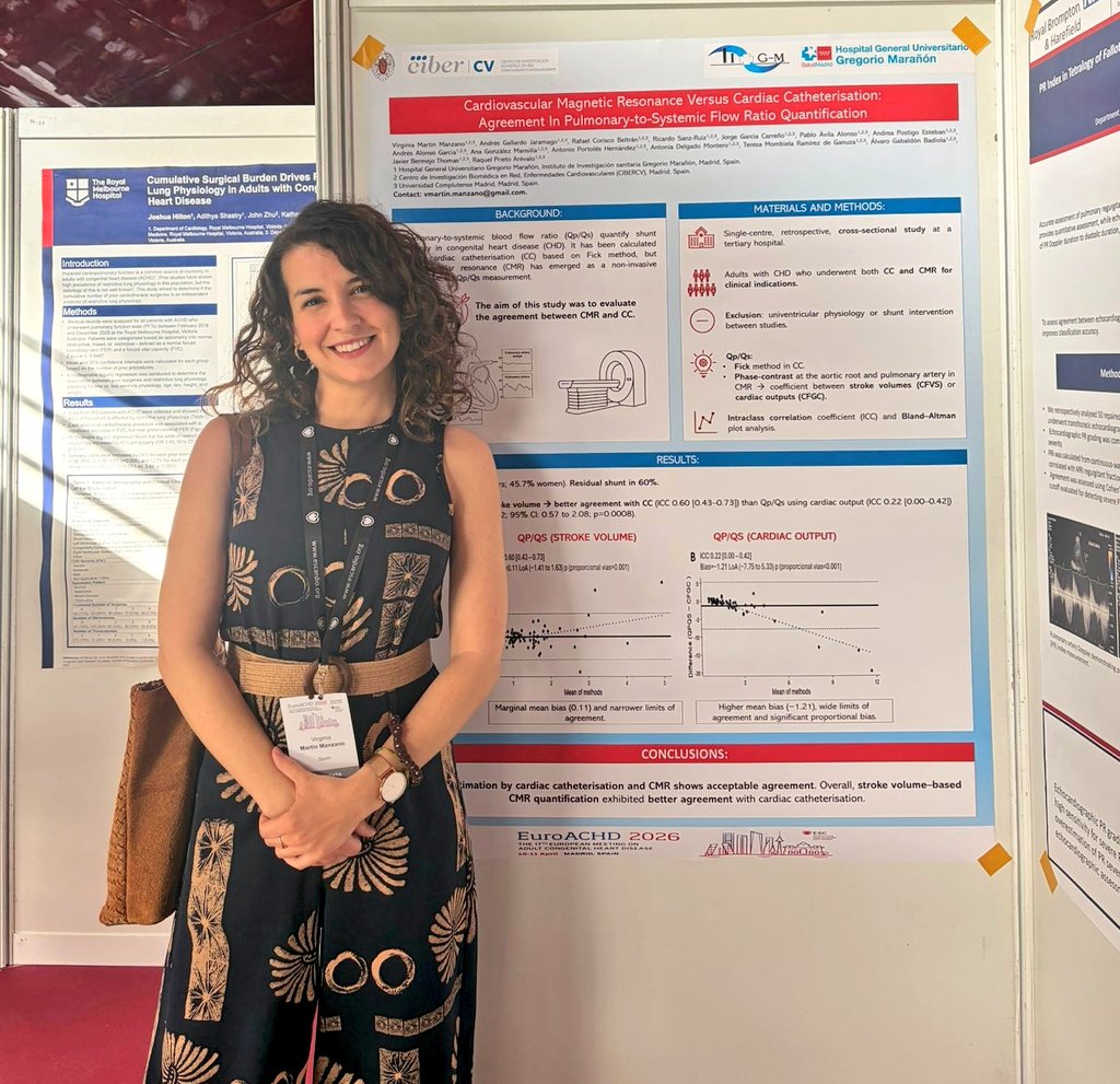 CardioHGUGM's tweet image. 👉Dra Virginia Martin @vir_marman at #EuroACHD26 :
#MRI aligns well with cath for Qp/Qs in #ACHD. Stroke‑volume MRI stands out as the most reliable. Non‑invasive assessment keeps gaining ground.🎯