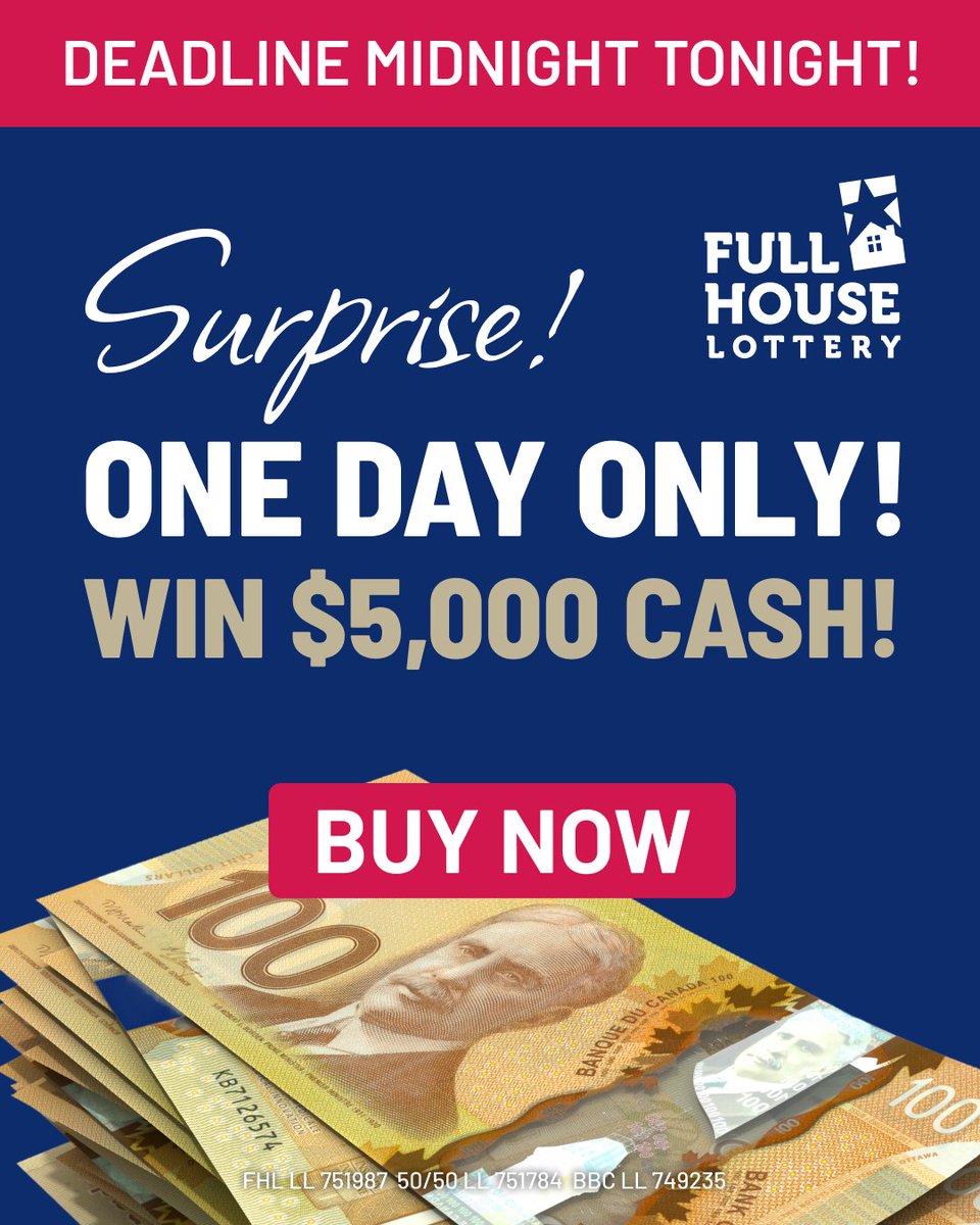 FHLottery's tweet photo. 🚨 SURPRISE ONE DAY ONLY 🚨

Your chance to WIN $5,000 CASH!

Until midnight tonight, every purchase enters you into this Surprise Pop Up to win:

💰$5,000 CASH 💰

Buy your tickets now at https://t.co/O50CxGGHkR 🍀 https://t.co/zyBYw5Fthw