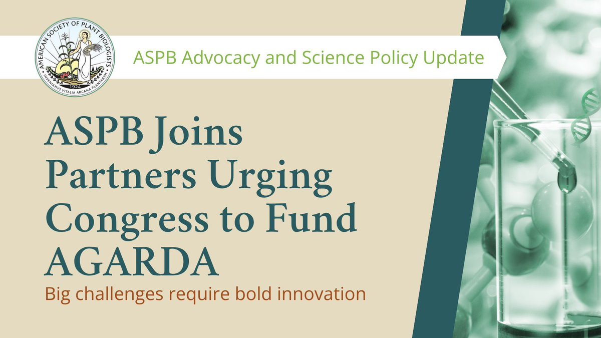 ASPB's tweet image. Bold ideas need bold investment.
ASPB joins partners urging Congress to fund AGARDA, an advanced research model to tackle agriculture’s toughest challenges.

📄 Read more: blog.aspb.org/supporting-bol… 
#PlantScience #AgResearch #SciencePolicy