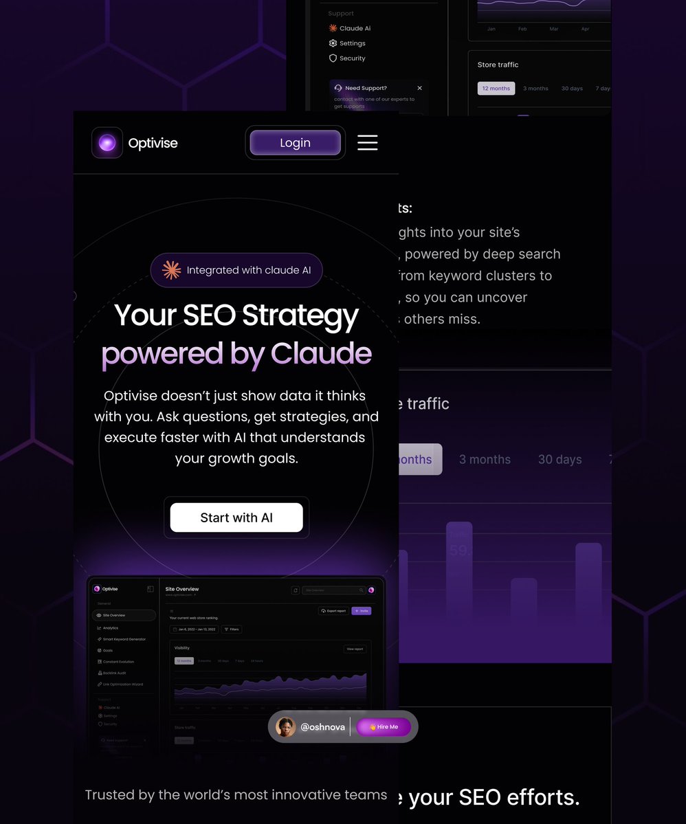 _DavidOsh's tweet image. Thank God it's Friday..

Most SEO tools give you data.

I designed Optivise to give you direction.
AI-powered.
Clean interface.

Built for decisions, not dashboards.
This is what modern product design should feel like ⚡

#SaaSdesign #ProductDesign #UIUX  #buipdinpublic