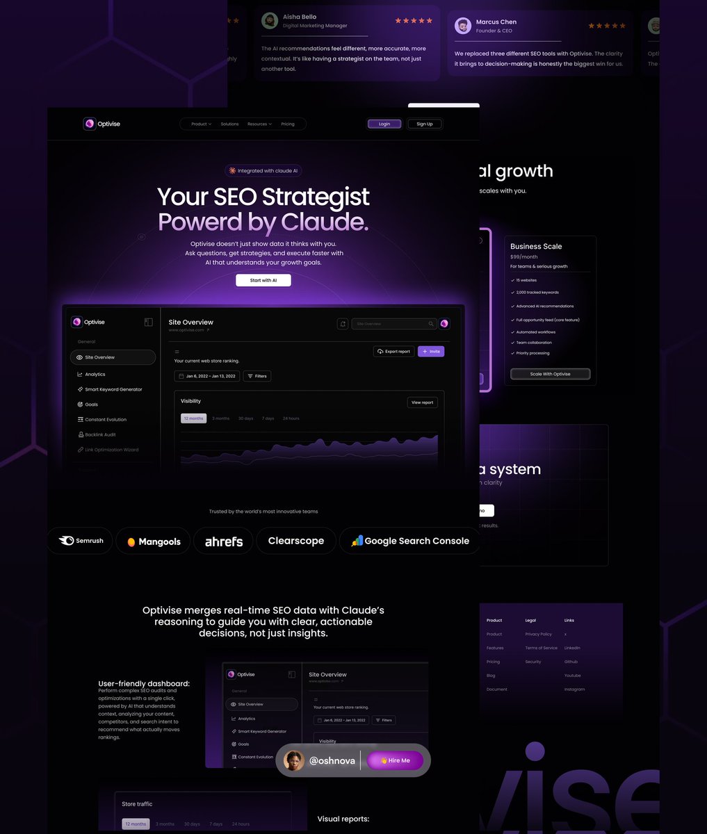 _DavidOsh's tweet image. Thank God it's Friday..

Most SEO tools give you data.

I designed Optivise to give you direction.
AI-powered.
Clean interface.

Built for decisions, not dashboards.
This is what modern product design should feel like ⚡

#SaaSdesign #ProductDesign #UIUX  #buipdinpublic
