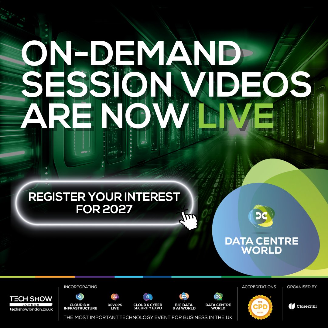 DataCentreWorld's tweet photo. 🚨 Missed a session at Data Centre World 2026? Not to worry, we’ve got you covered!

All keynote sessions are now available on-demand!

Want instant access?
🔓 Simply register your interest for Data Centre World 2027 and get instant access.
👉 https://t.co/gUm1JnNj2A https://t.co/uS3HOv4kAk