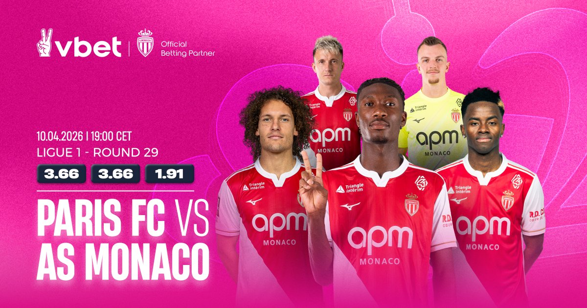 VbetComOfficial's tweet photo. AS Monaco in Ligue 1 action tonight ⚔️

Our partners face Paris FC in today’s matchup ✌️

The Top 4 race continues for Les Monegasques and every point matters 💪 🔴⚪️

🔗: https://t.co/W7SG3USXQD https://t.co/XXpWkCSlc0
