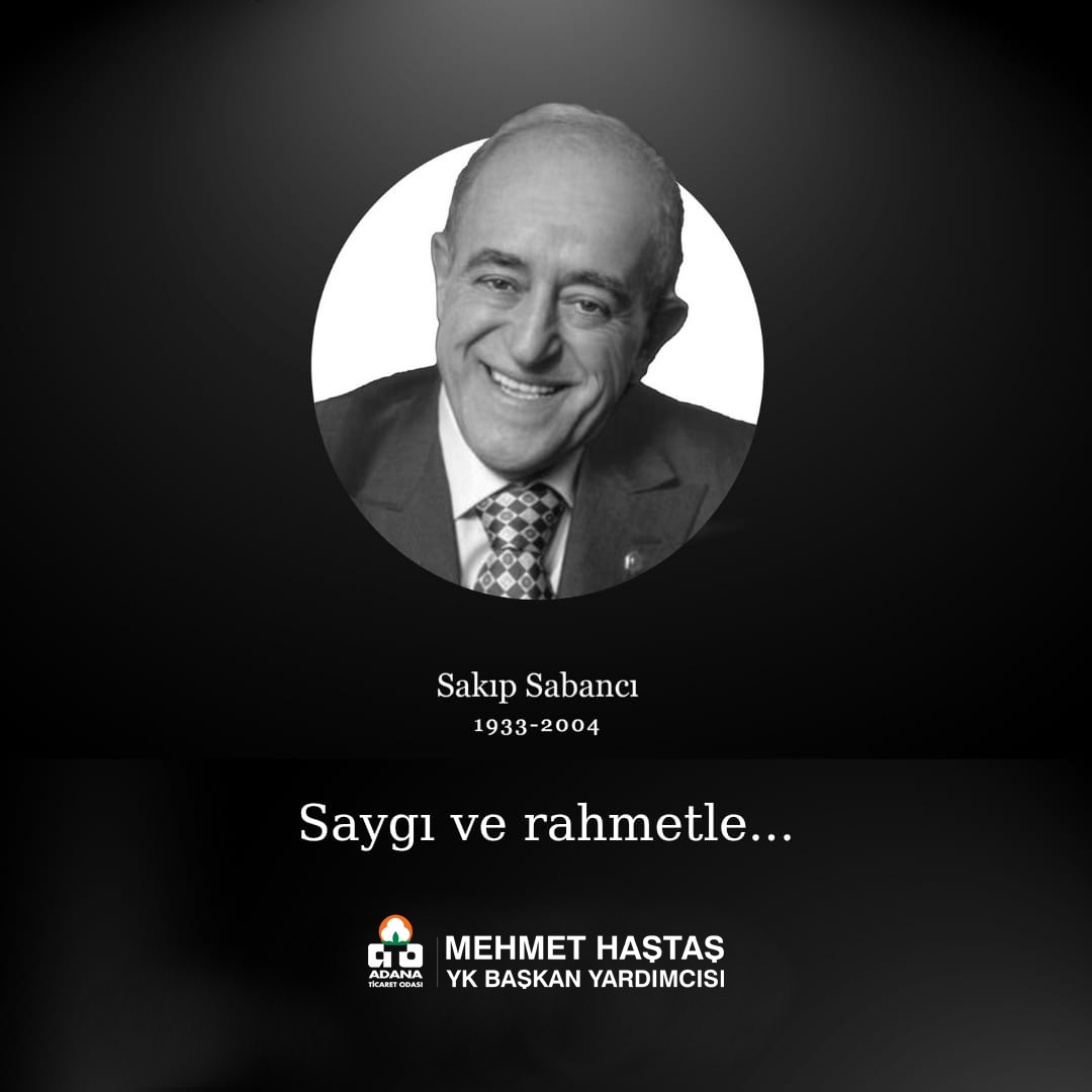 Türk sanayisinin öncülerinden, iş dünyamıza vizyonu ve liderliğiyle yön veren, Adana Ticaret Odamızın 1963-1966 Dönemi Yönetim Kurulu Başkanı merhum Sakıp Sabancı’yı vefatının 22. yıl dönümünde saygı ve rahmetle anıyorum.

#AdanaTicaretOdası