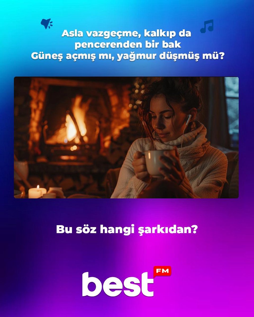 BestFM's tweet photo. Şarkıyı biliyorsan durma! 🎶

Bu söz hangi şarkıdan?
Yorumlara yaz! 👇

#BestFM #BuSözHangiŞarkıdan https://t.co/jYPYZjeyok