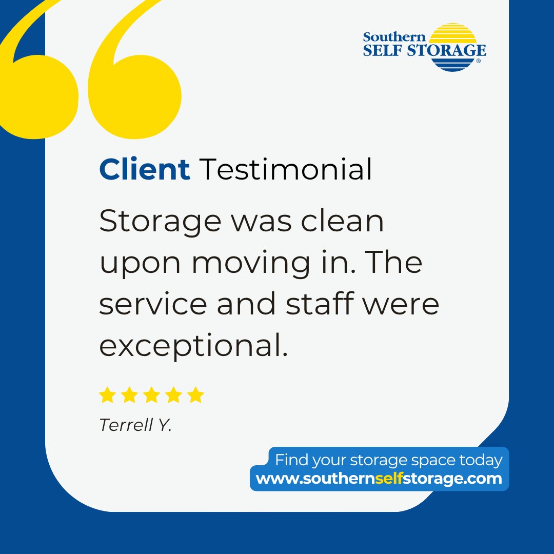 southernstorage's tweet photo. We appreciate your feedback! 💫
See more at https://t.co/Qrt1v60jOp
.
.
.
.
#residentialstorage #businessstorage #vehiclestorage #parking #packingsupplies #personalstorage #commercialstorage #climatecontrolledstorage #findyourunit #boatstorage #rvstorage #declutter #clutter https://t.co/9jSCsYzZ2E