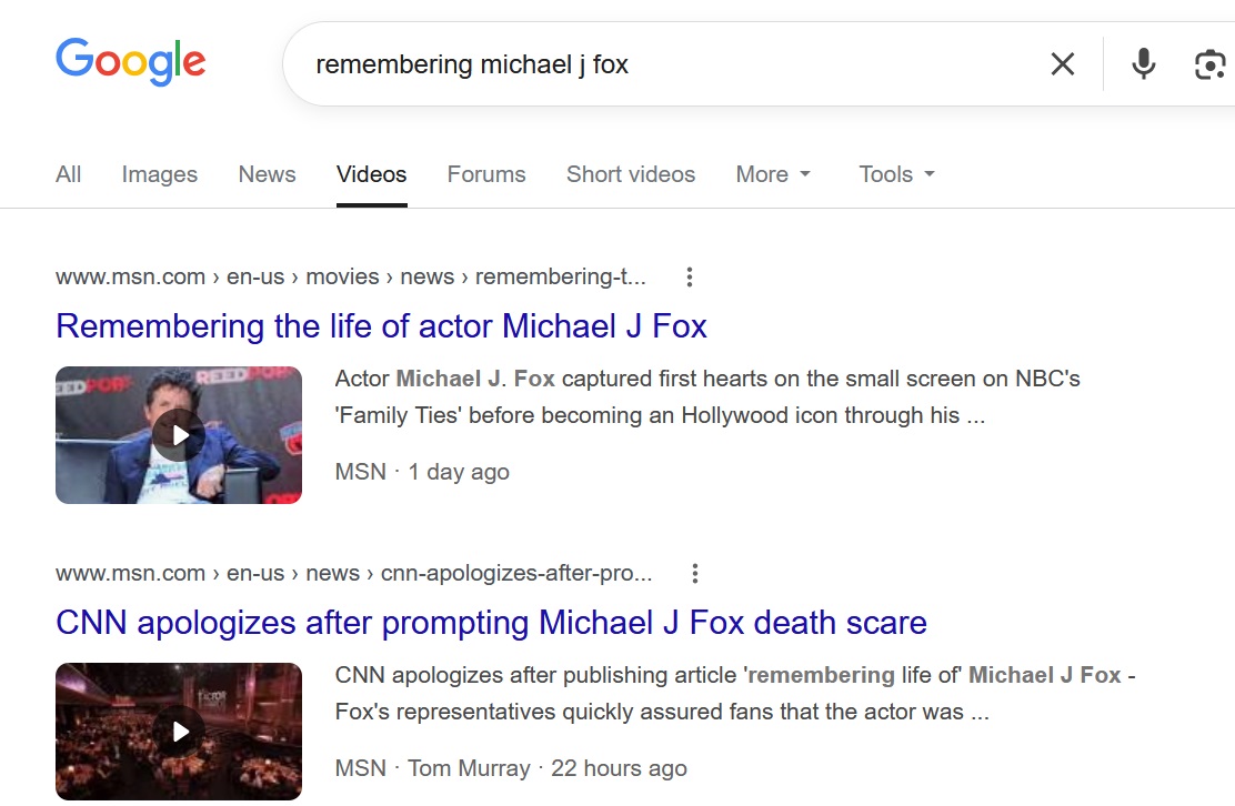 BiffsLastStand's tweet photo. @Variety Let's don't let MSN off the hook. They jumped on the "Michael J. Fox is dead" bandwagon too! https://t.co/pAbET7gU08