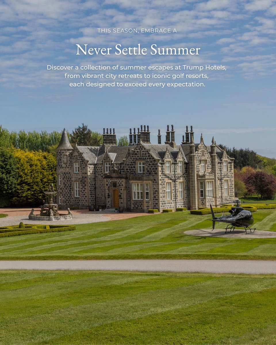 TrumpScotland's tweet image. #NeverSettleSummer has arrived. Embrace the essence of summer with an authentic Scottish welcome, featuring a complimentary dram and a thoughtfully curated in-room gift upon your arrival. 

Discover a Never Settle Summer: hubs.ly/Q04b9lp80

#TrumpHotels #NeverSettle