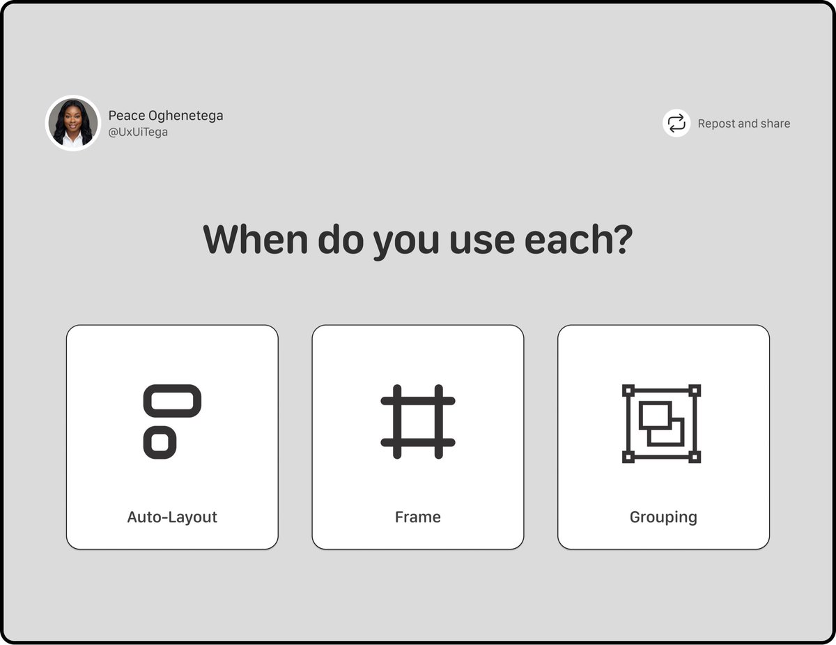 Tegadesigns's tweet image. Auto-Layout vs Frame vs Grouping.
Most designers still get this wrong. 

When do you actually use each?