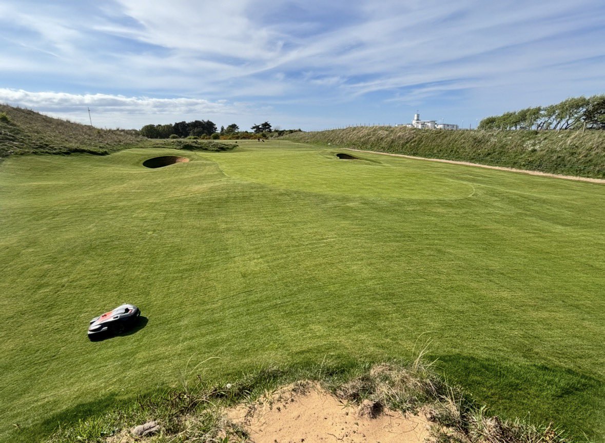 Hillside_Greens's tweet photo. 12 months on as the @TheOpen gets closer @Hillside_GC it’s time for the cylinder mowers to take over the new short game area for the players this year. https://t.co/OWn3TQPPoV