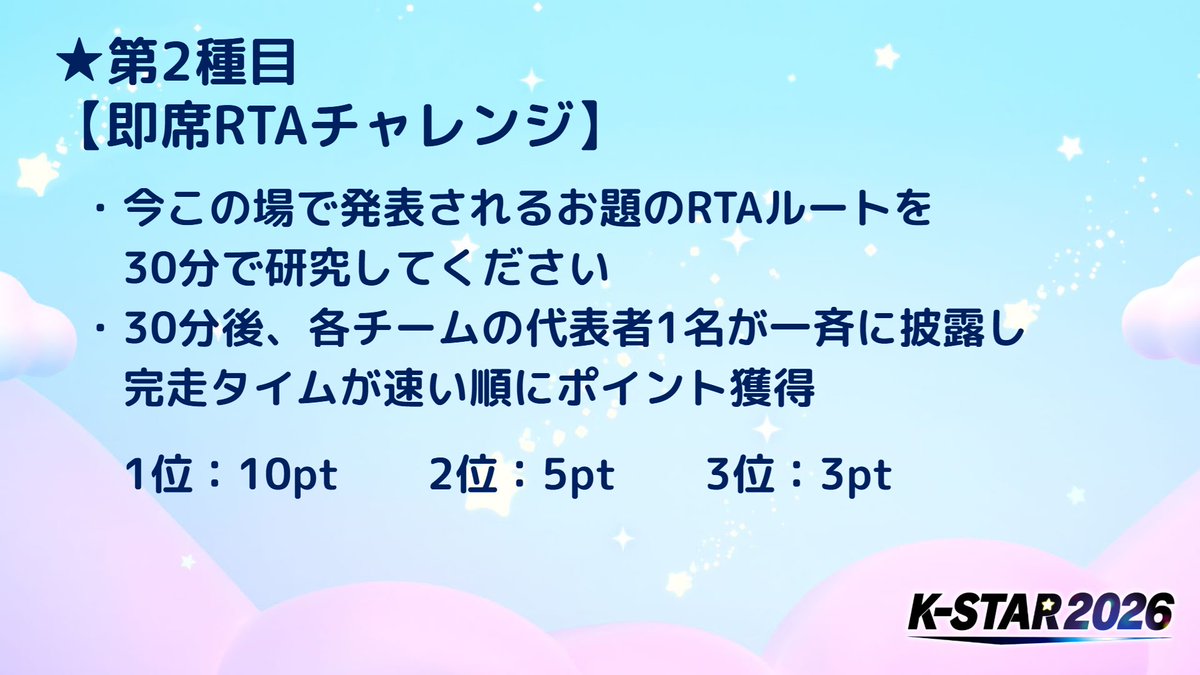 kirbyspeedrun's tweet photo. 🌟K-STAR2026 プレ企画

『明日20:00』より、プレ企画を開催します！

優勝チームには豪華賞品が贈られます！

▼配信先はこちら
https://t.co/Ya5grXGCga

#KSTAR2026 https://t.co/bYMu2ecEwc