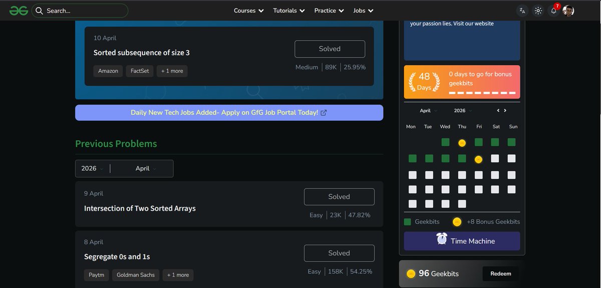 krishgtr214's tweet photo. Day48/60                                    
Solved today’s #ProblemOfTheDay –  Sorted subsequence of size 3
@geeksforgeeks
and earned my 88 + 8 = 96th  Geekbit! 
ID - krishgzzfn

@NPCI_NPCI
The journey of solving the problem statement has been great.     
#geekstreak60 #npci https://t.co/3mngpDeZ1o