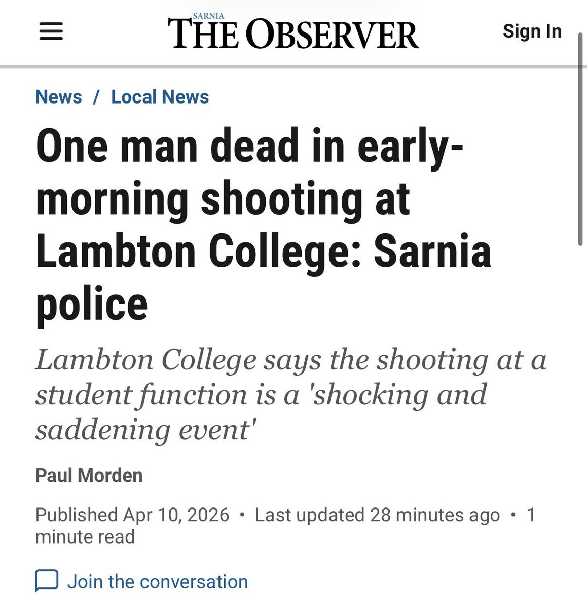 MarilynGladuSL's tweet image. I am devastated to hear the news coming out of Lambton College. Thank you to all of the first responders for your quick and courageous response. My thoughts and prayers are with everyone affected.