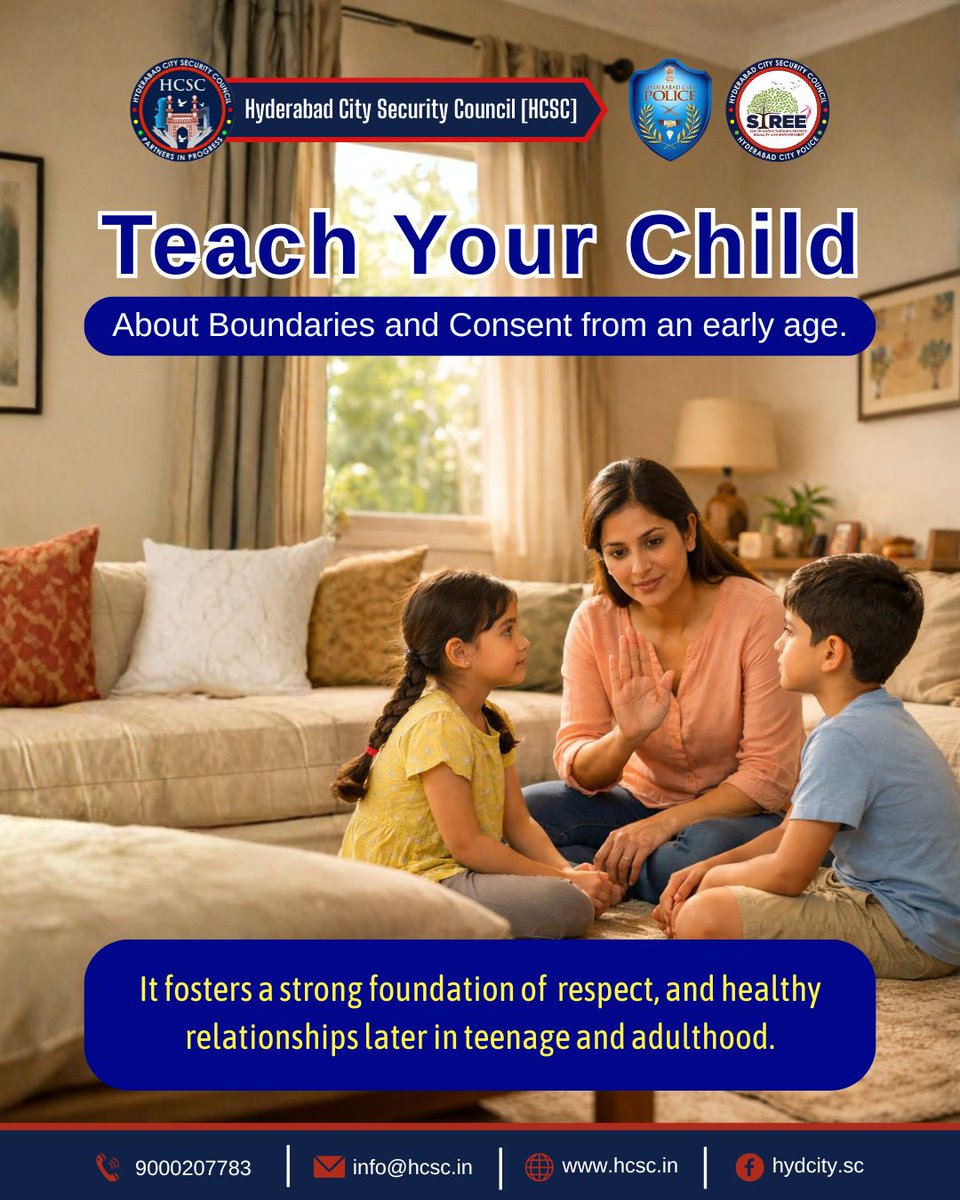 HCSC_Hyd's tweet image. Teach your child boundaries and consent early 💛
Understanding personal space and respecting choices helps raise confident, empathetic individuals. 
Let’s build a generation rooted in respect and awareness. 
#ParentingTips #ConsentMatters