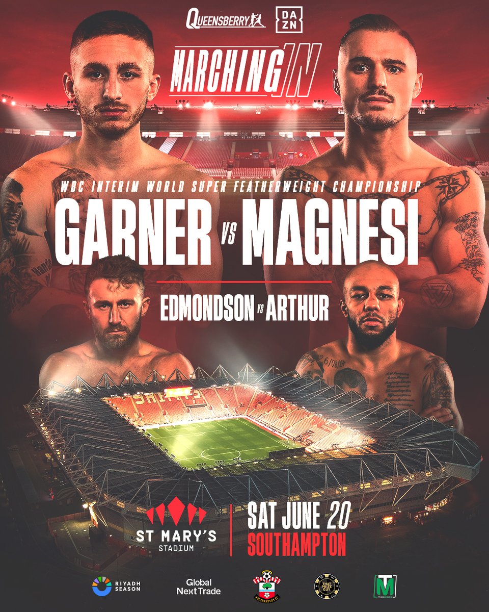SouthamptonFC's tweet photo. Marching IN 🥊

One of our own, @PiranhaGarner98, is bringing a world title fight to St Mary's in June: