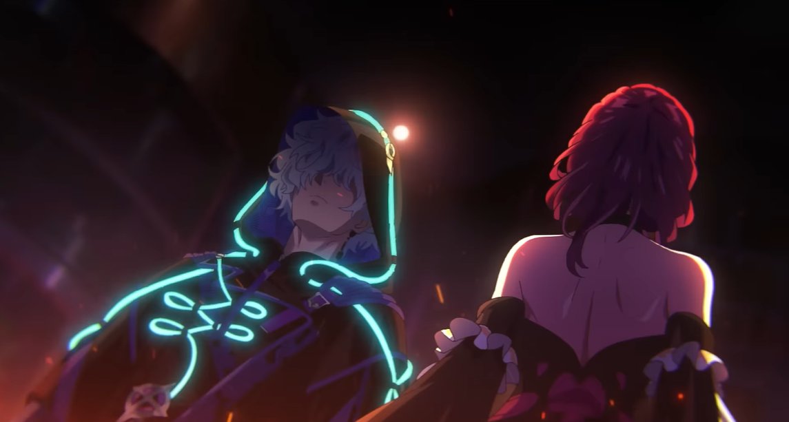 fr1mm4l's tweet image. those proportions..... the way he kind of looks smaller than kafka &amp;amp; blade.... he is.... actually.... short? short model? please oh my god i prayed for this 😭😭😭