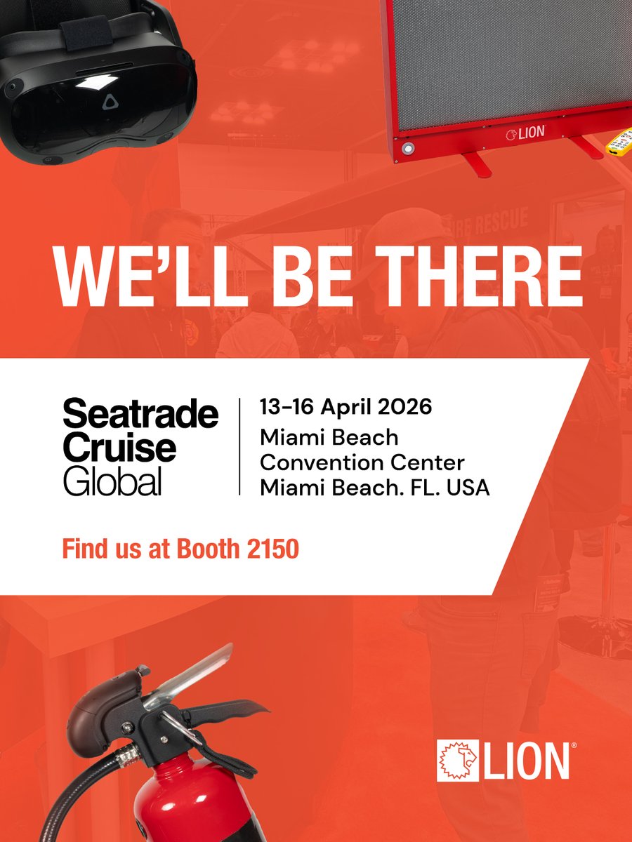 LIONFireSafety's tweet photo. We’ll be at the @SeatradeCruise in Miami Beach next week. Come see us in Booth 2150 to learn how our digital fire extinguisher training products can help keep cruise operators compliant—and keep crew members and passengers safe.
https://t.co/jOeIOukNlO

#LIONSafetySolutions https://t.co/Kz3ILxo44b