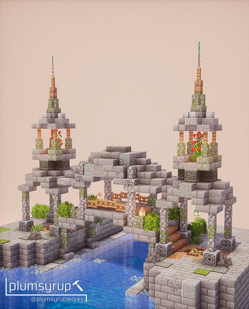 PlumsyrupWorks's tweet image. #朱サバ　14周年建築イベントで作った屋根つきの石橋。
#Minecraftbuilds #Minecraft