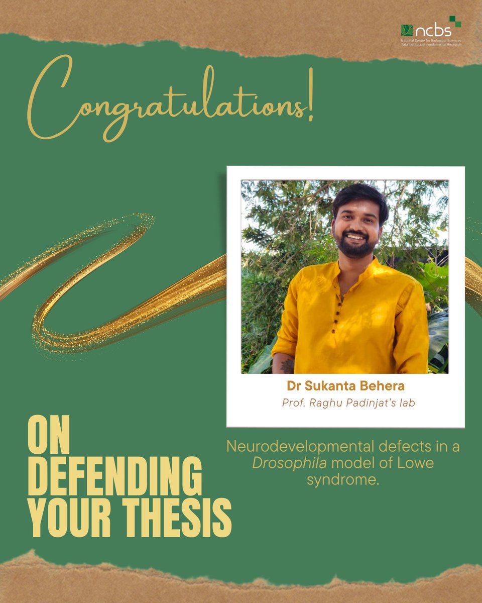 NCBS_Bangalore's tweet image. #PhDone! 🎓  Congratulations Dr Sukanta! 🎉
@Sukanta_Behera_  from Prof @RPadinjat's lab successfully defended his thesis!

👇🧵Scroll to learn about his work on neurodevelopmental defects in a Drosophila model of Lowe Syndrome.
(1/4)