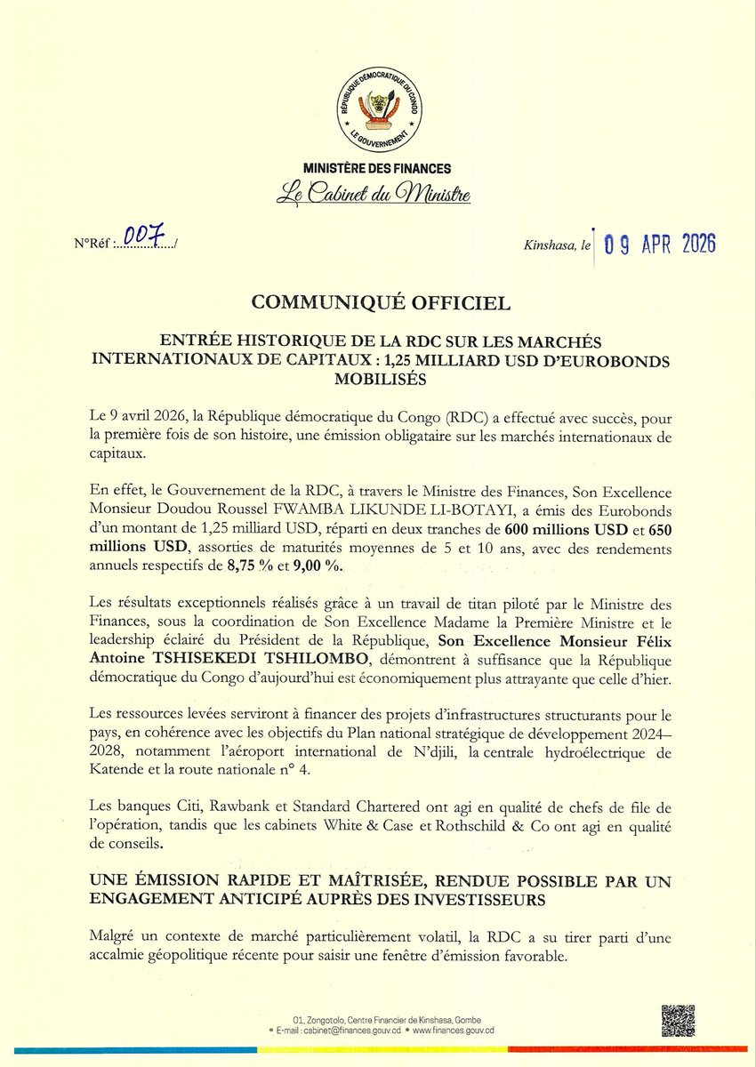 Ministère des Finances, RDC tweet media