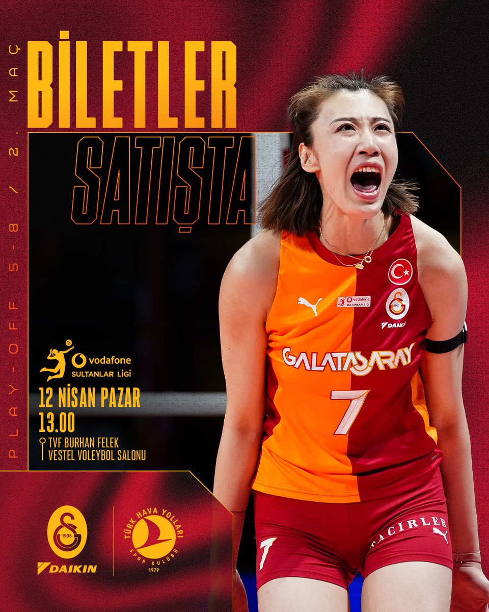HAYDİ BÜYÜK GALATASARAY TARAFTARI! 💛❤️

Galatasaray Daikin Kadın Voleybol Takımımızın, 2025-2026 sezonu Vodafone Sultanlar Ligi 5-8 Play-Off’u 2. maçında Türk Hava Yolları ekibini konuk edeceği  karşılaşmanın biletleri satışta!

🎫Bilet almak için 👉 galatasaray.org/haber/voleybol…