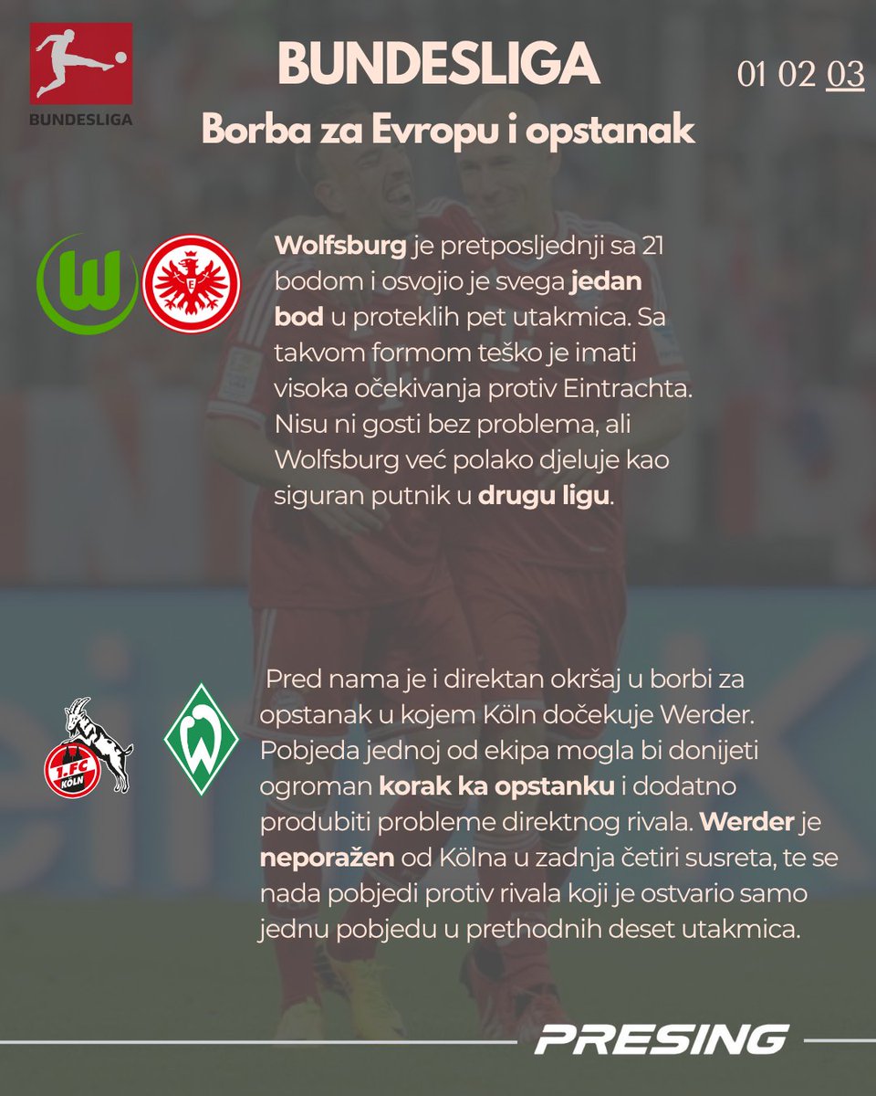 presingba's tweet photo. Isčekuje nas napeto kolo Bundeslige. Bitka za Ligu Prvaka između 4 ekipe te direktni okršaji za opstanak u ligi. Također, 3 naša aktuelna reprezentativca mogli bi biti glavni akteri u teškim duelima.
#bih #presing #bundesliga https://t.co/x7NeWsL6hh