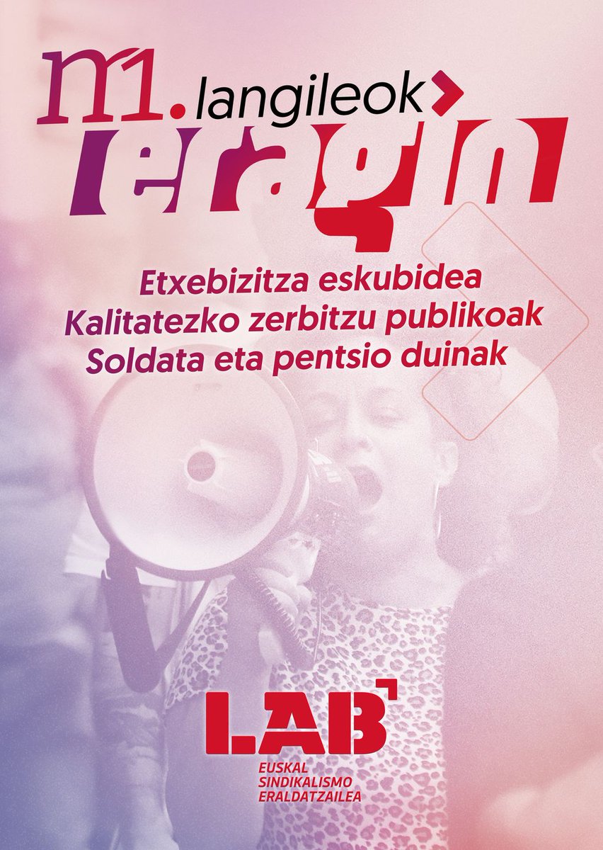 #M1 | Langileok eragin!

✊ Antolakuntza kolektiboaren eta borrokaren bidez posible da Euskal Herrian beste eredu bat eraikitzea. Kaleak hartuko ditugu Maiatzaren Lehenean, hiru aldarrikapen erdigunera ekarrita:

✅ Etxebizitza eskubidea
✅ Kalitatezko zerbitzu publikoak
✅