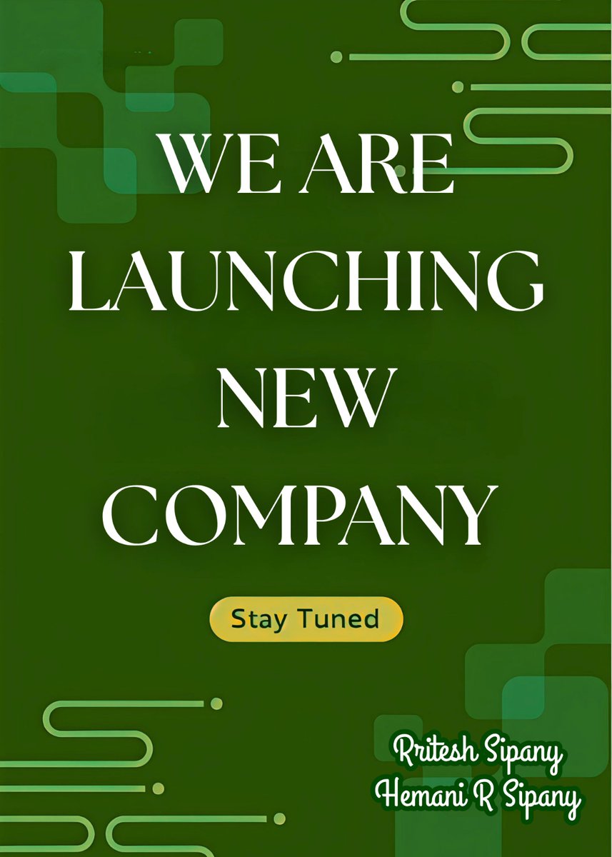ss_advisors's tweet photo. 🚀 Something Big is Coming!

A new venture is about to take off — driven by vision, and passion
By Rritesh Sipany &amp; Hemani R Sipany ✨

Stay tuned… the journey begins soon! 🌟

#NewBeginnings #ComingSoon #BigLaunch https://t.co/vMLg52YcIw