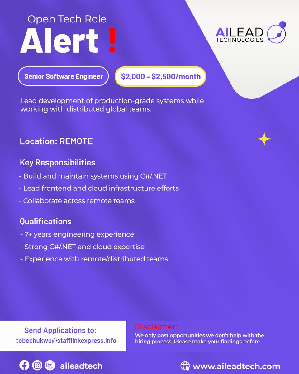 aileadtech's tweet photo. With AILead, you can gain hands-on, job-relevant skills that put you in the best position to land roles like these. 
 Ready to start your journey today and position yourself for opportunities like these?  Send us a DM 
#upskilling #TechJobs #remotework #TechSkills #AiLeadTech https://t.co/crY81xMshM