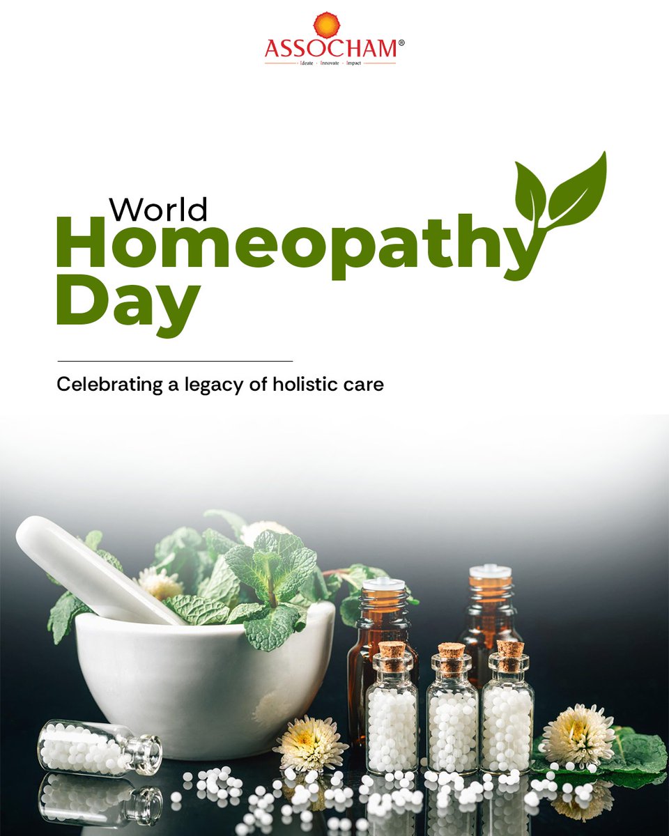 ASSOCHAM4India's tweet image. On World Homeopathy Day, we recognise the enduring legacy of homeopathy and its contribution to holistic care and well-being.

#WorldHomeopathyDay #Homeopathy #HolisticCare #Wellness